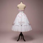 Retro Strapless Tea Length Wedding Dress with Daisy Flowers LYDIA