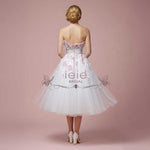 Retro Strapless Tea Length Wedding Dress with Daisy Flowers LYDIA