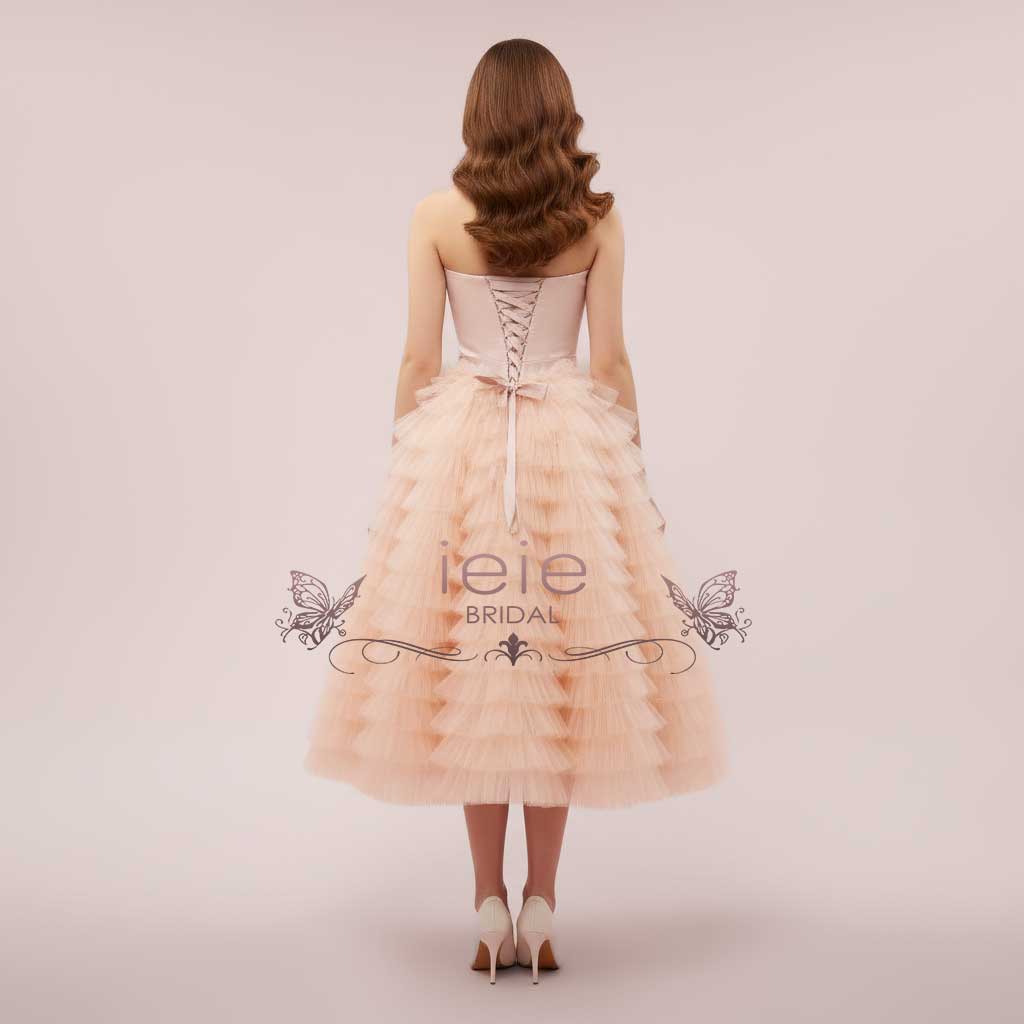 Strapless Tea-Length Tulle Ruffle Dress | Zia