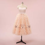 Strapless Tea-Length Tulle Ruffle Dress | Zia