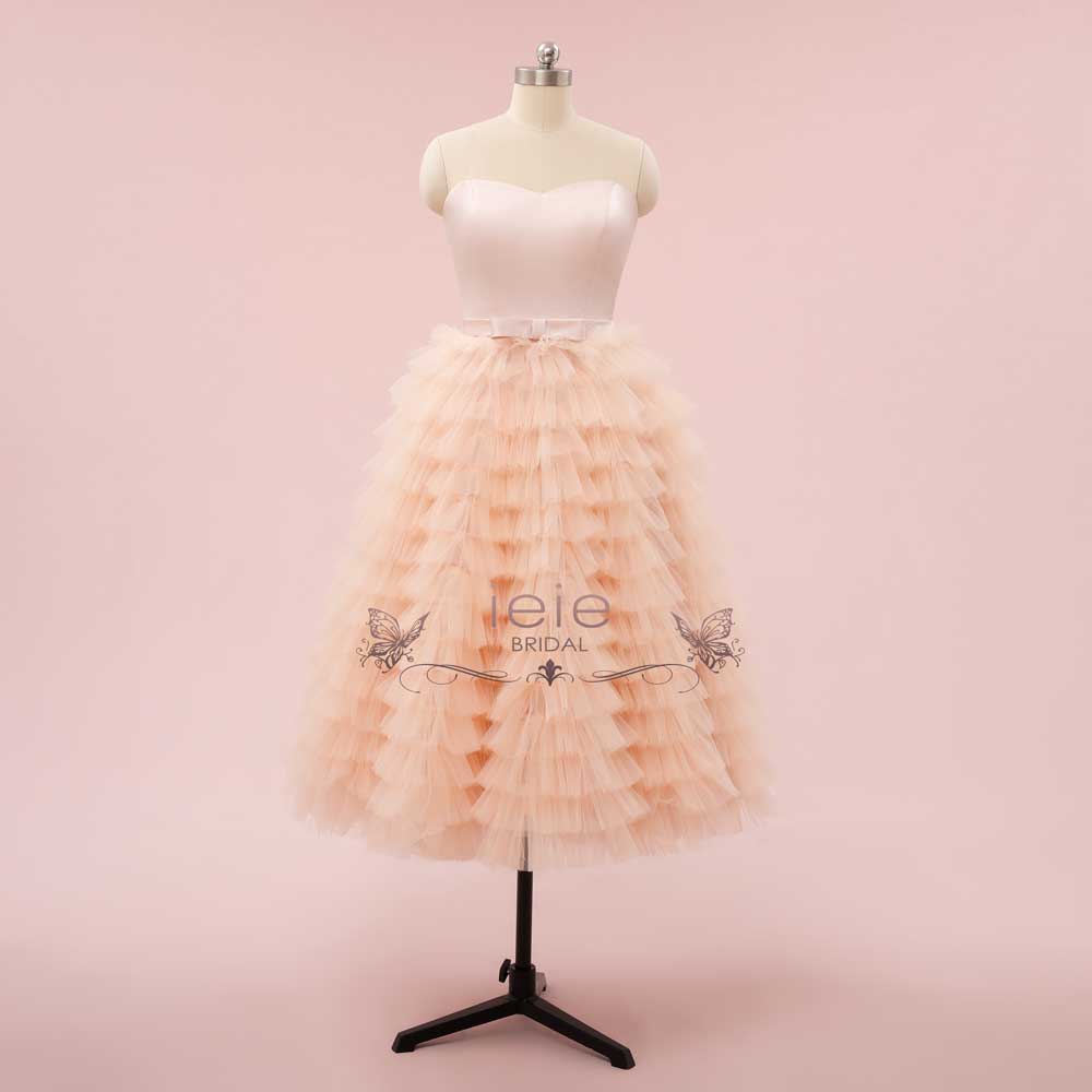 Strapless Tea-Length Tulle Ruffle Dress | Zia