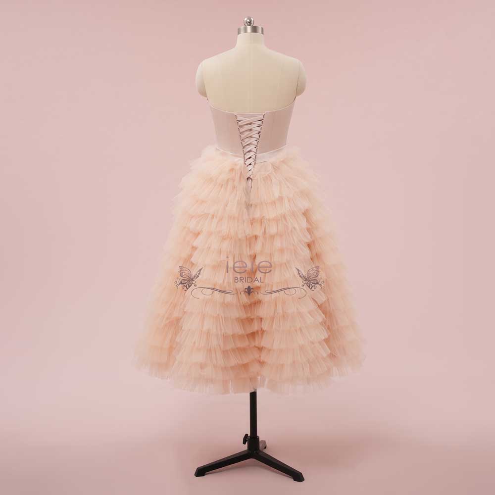 Strapless Tea-Length Tulle Ruffle Dress | Zia