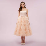 Strapless Tea-Length Tulle Ruffle Dress | Zia
