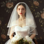 Two Tier Fingertip Wedding Veil With Satin Edges VG1079