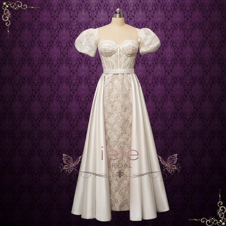 Convertible Lace Fitted Wedding Dress with Detachable Train NELCY