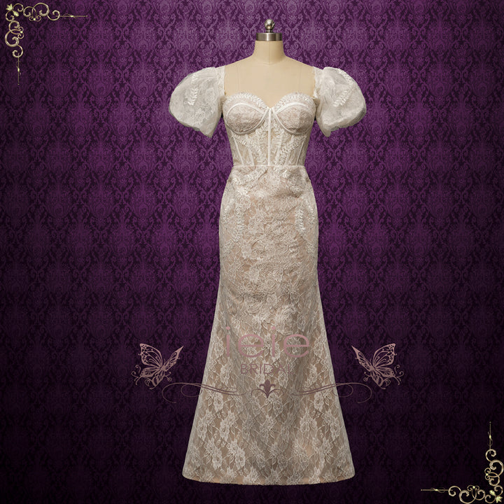 Convertible Lace Fitted Wedding Dress with Detachable Train NELCY