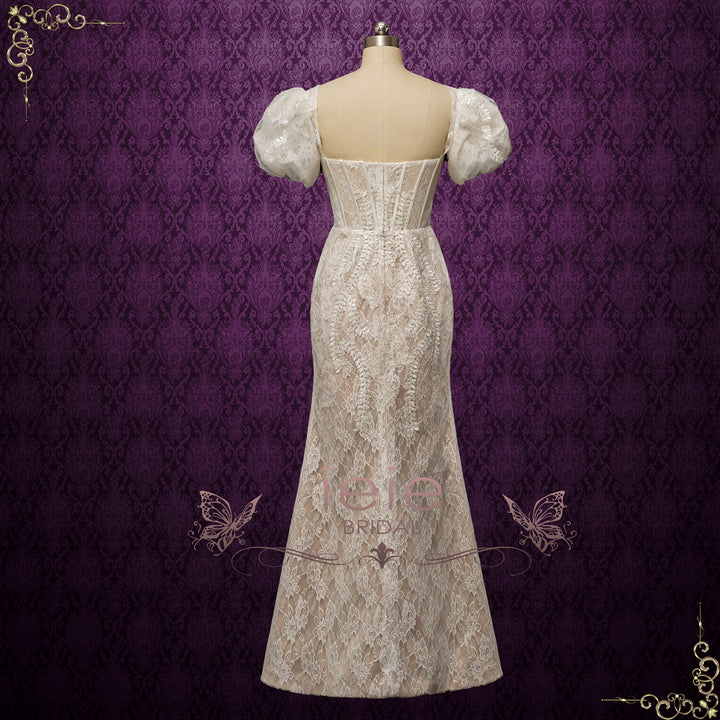 Convertible Lace Fitted Wedding Dress with Detachable Train NELCY