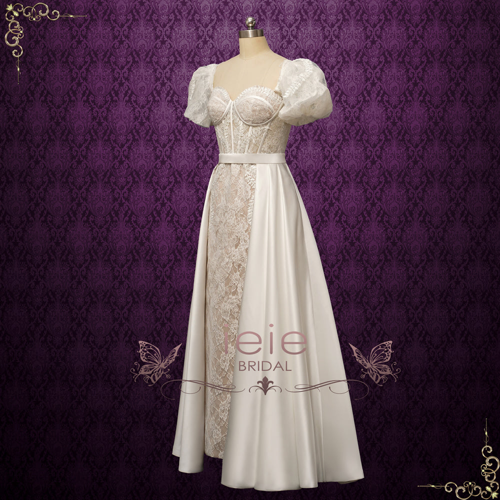 Convertible Lace Fitted Wedding Dress with Detachable Train NELCY