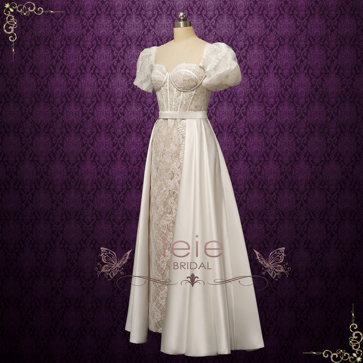 Convertible Lace Fitted Wedding Dress with Detachable Train NELCY