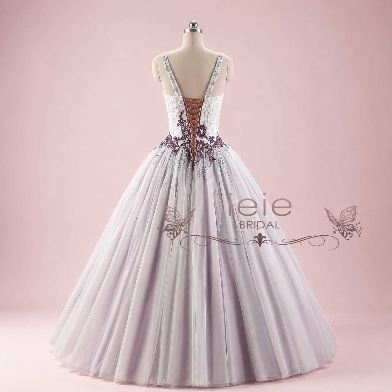 Purple Lace Ball Gown Style Wedding Dress