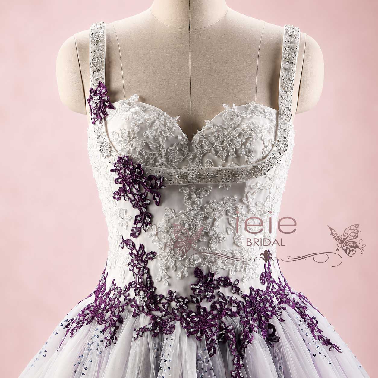 Purple Lace Ball Gown Style Wedding Dress