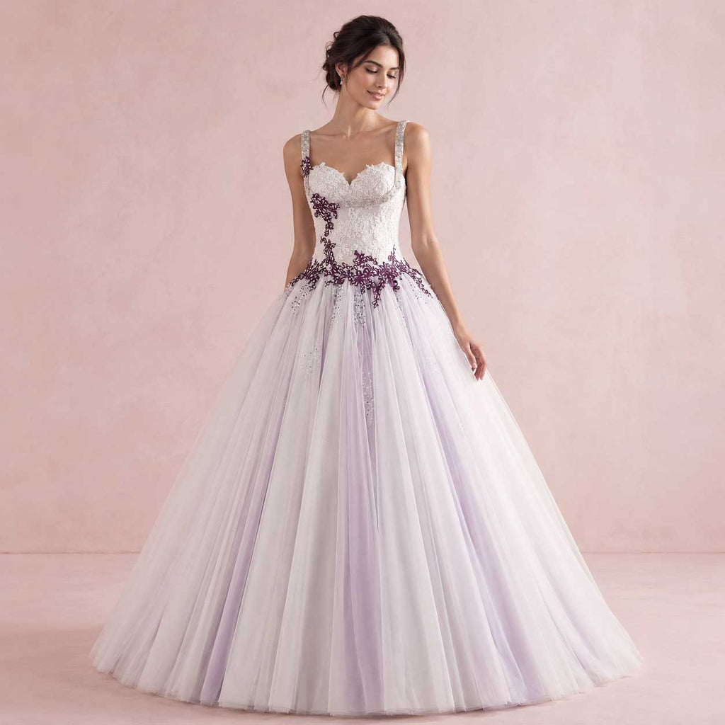 Purple Lace Ball Gown Style Wedding Dress