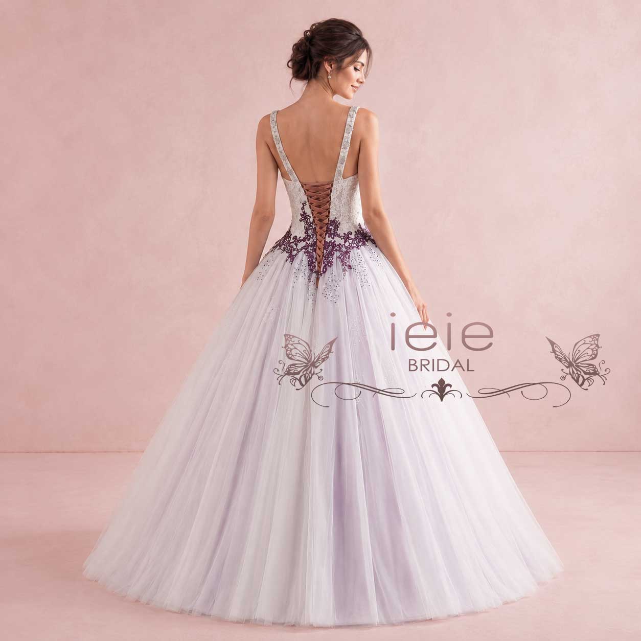 Purple Lace Ball Gown Style Wedding Dress