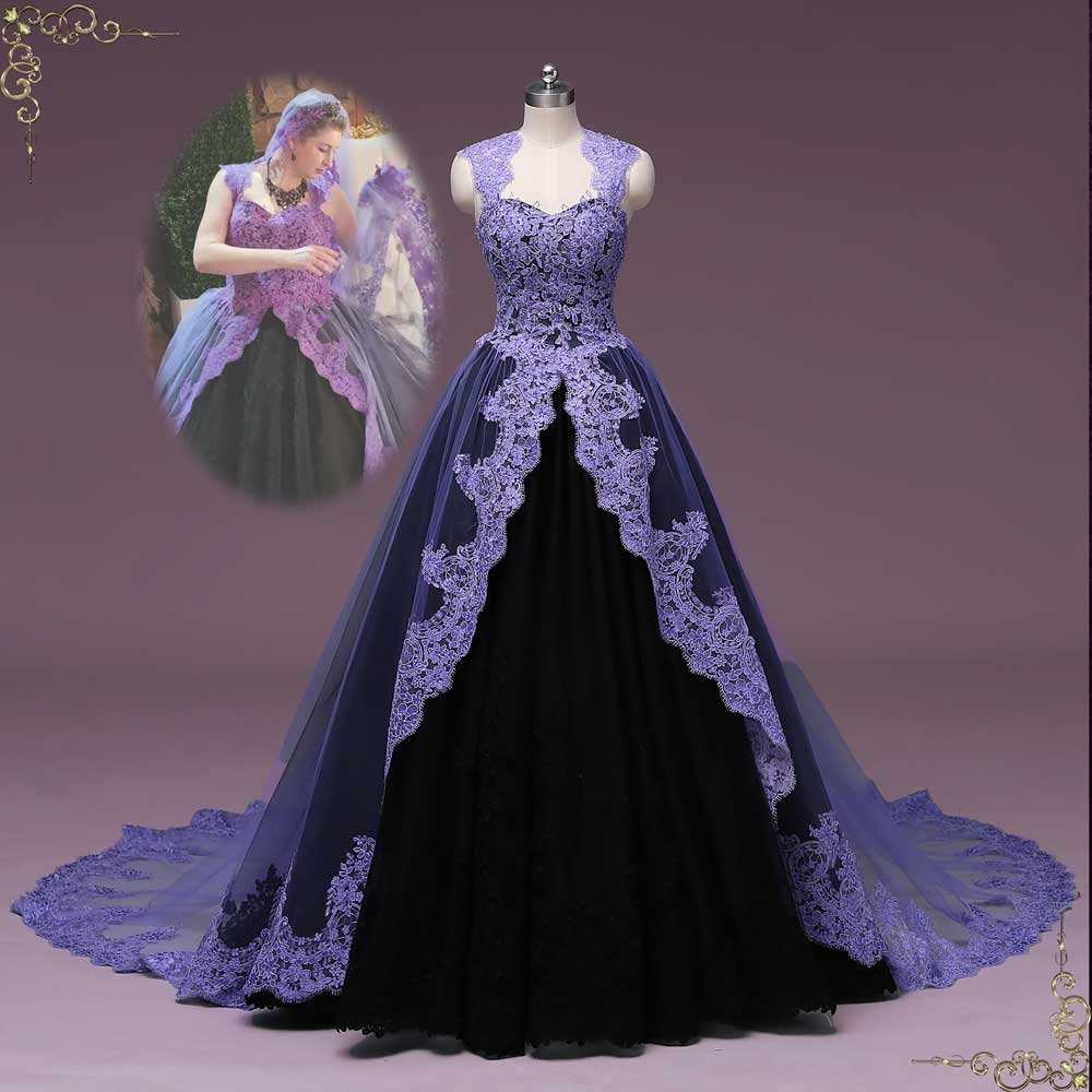 A-Line Off Shoulder Tulle Lace Purple Long Prom Dress, Purple Formal D –  shopluu