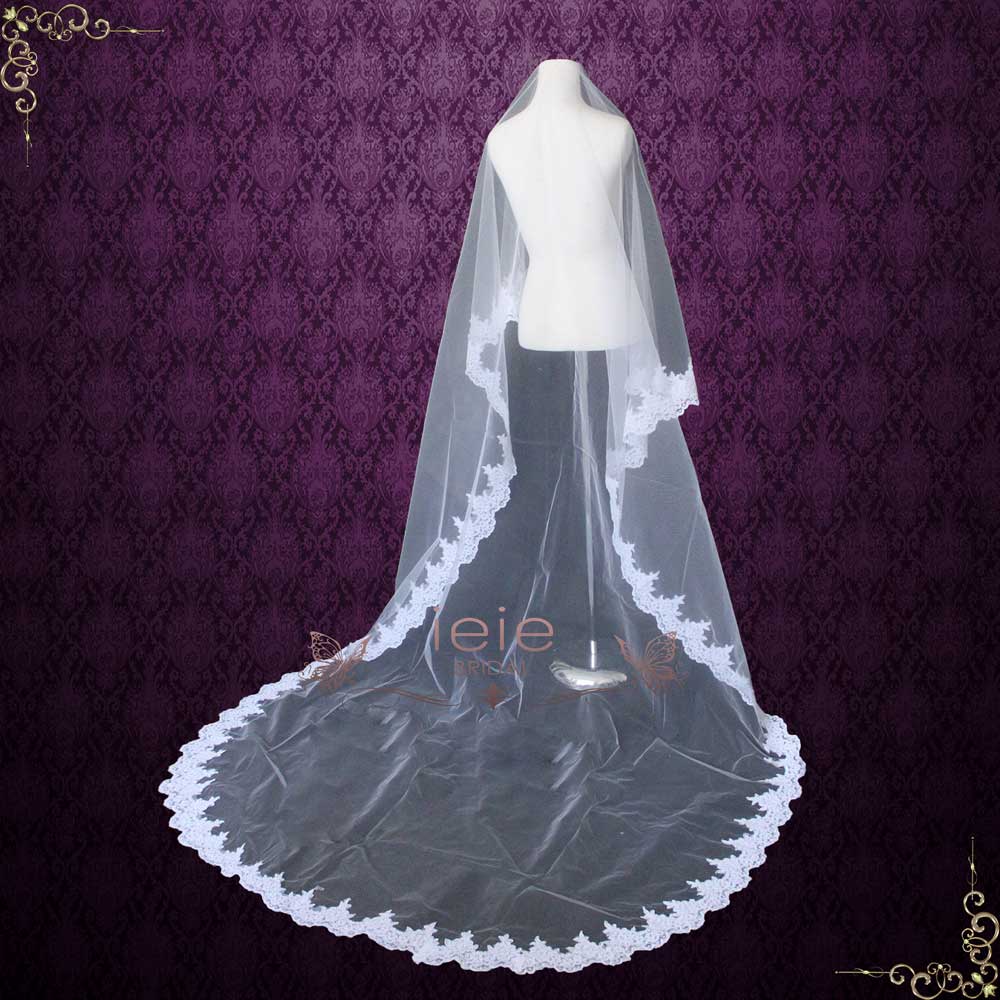 Long Cathedral and Chapel Length Lace Mantilla Wedding Veil VG1001