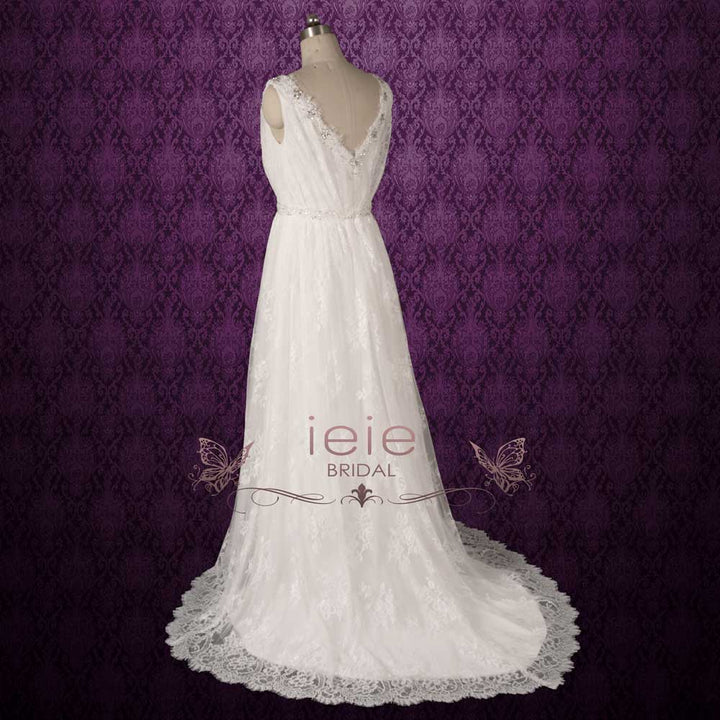 Vintage Bohemian Style Lace Wedding Dress with V Neckline | AMICE