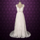 Vintage Bohemian Style Lace Wedding Dress with V Neckline | AMICE