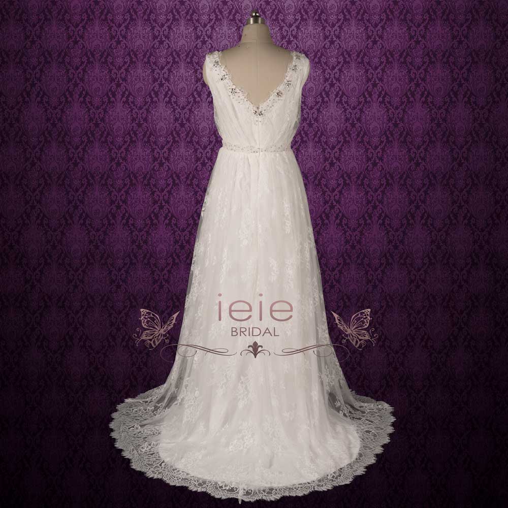 Vintage Bohemian Style Lace Wedding Dress with V Neckline