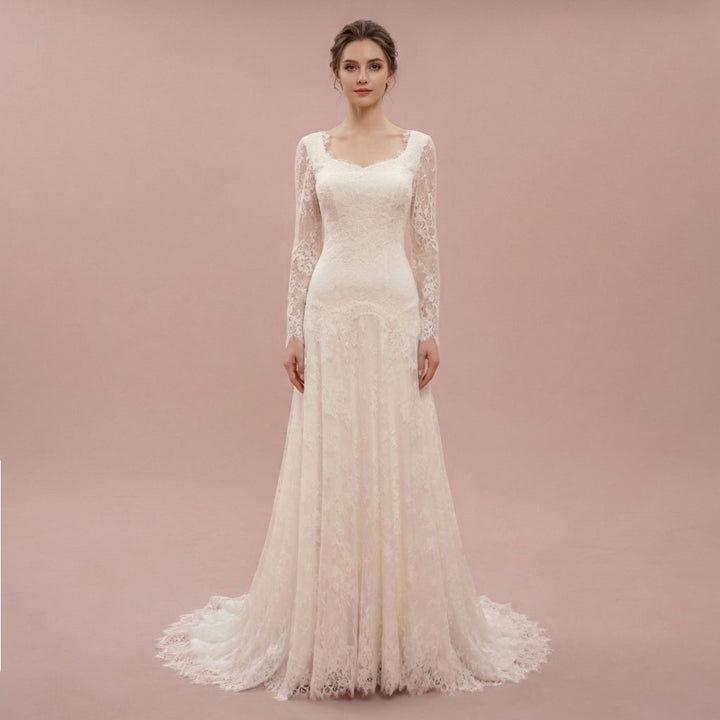 fitted lace wedding dress Carlinia A-line High neck Ivory Wedding dress main image 0