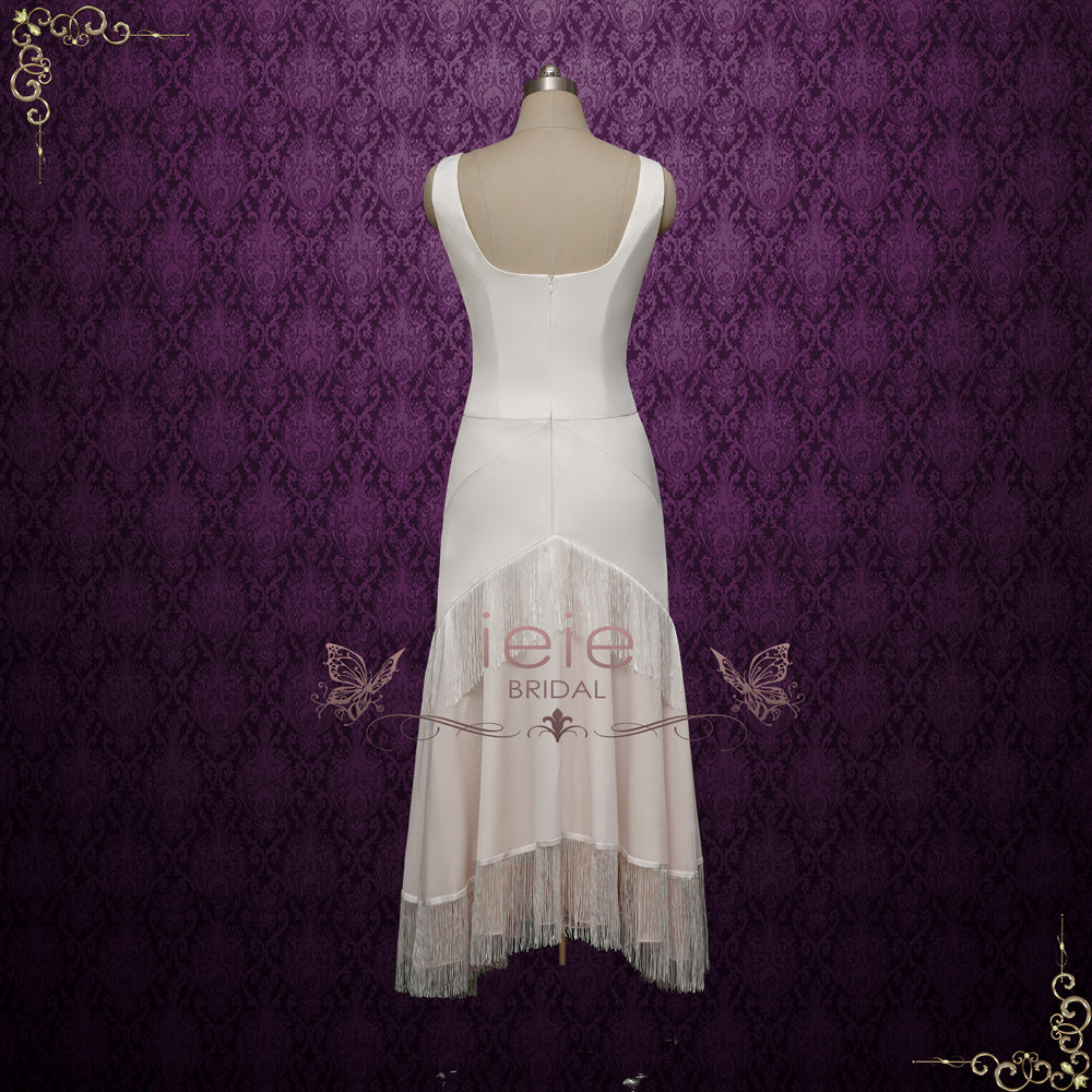 Vintage Hollywood Style Tea Length Wedding Dress with Tassels Skirt |ARIM