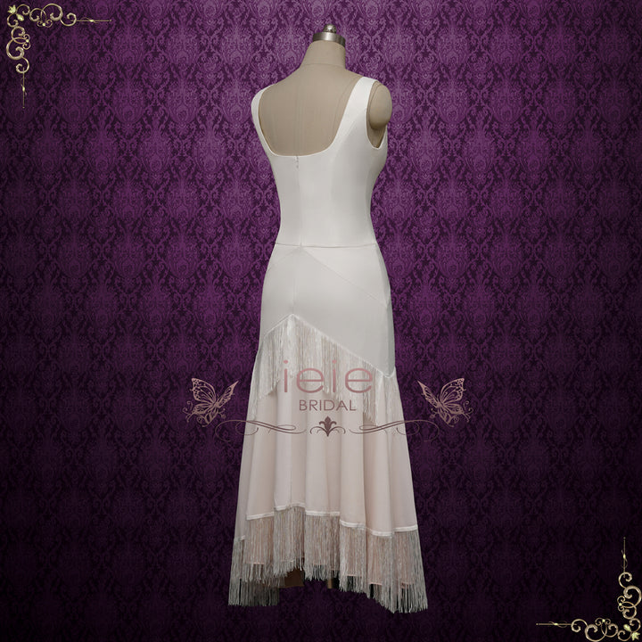 Vintage Hollywood Style Tea Length Wedding Dress with Tassels Skirt |ARIM
