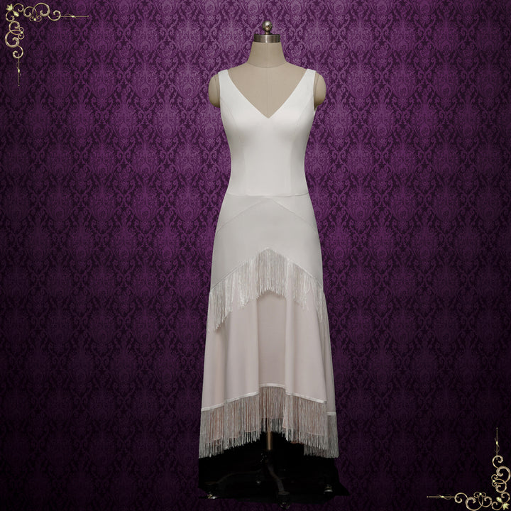 Vintage Hollywood Style Tea Length Wedding Dress with Tassels Skirt |ARIM