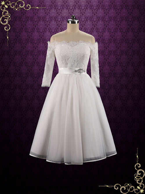 Retro Vintage Lace Off the Shoulder Wedding Dress | SALLIE