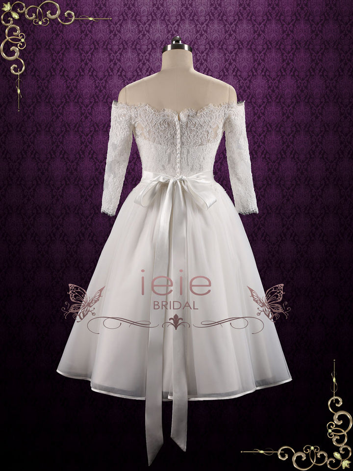Retro Vintage Lace Off the Shoulder Wedding Dress | SALLIE