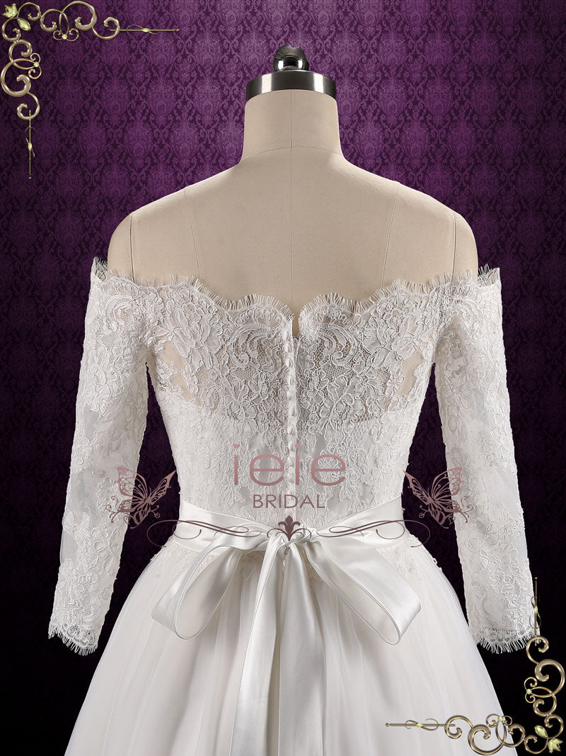 Retro Vintage Lace Off the Shoulder Wedding Dress | SALLIE