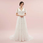 Vintage Inspired Lace A-line Wedding Dress with Short Sleeves LENORE