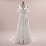 Vintage Inspired Lace A-line Wedding Dress with Short Sleeves LENORE