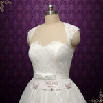 Retro Vintage Short Lace Wedding Dress with Queen Ann Neckline | CORETTA