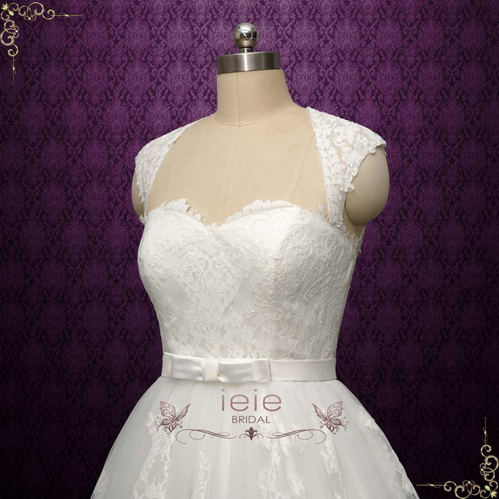 Retro Vintage Short Lace Wedding Dress with Queen Ann Neckline | CORETTA