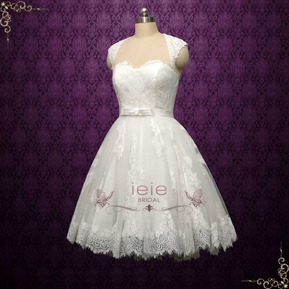 Retro Wedding Dress Crew Neck Short Sleeves Wedding Dress  D3867