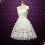 Retro Vintage Short Lace Wedding Dress with Queen Ann Neckline | CORETTA