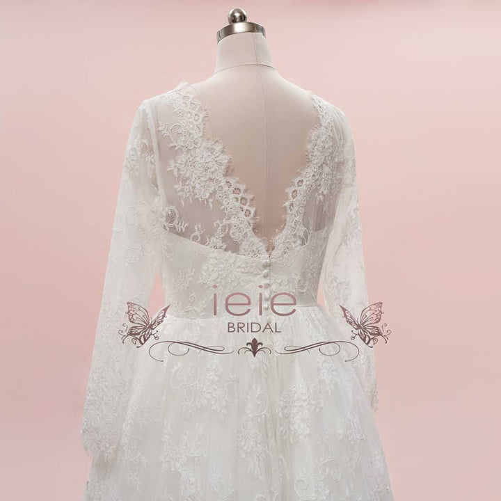 Vintage Short Tea Length Lace Wedding Dress with Long Sleeves HILDA