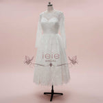 Vintage Short Tea Length Lace Wedding Dress with Long Sleeves HILDA