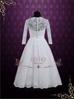 Ready to Wear Vintage Inspired Tea Length Lace Wedding Dress with Sleeves MAYA