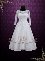 Ready to Wear Vintage Inspired Tea Length Lace Wedding Dress with Sleeves MAYA