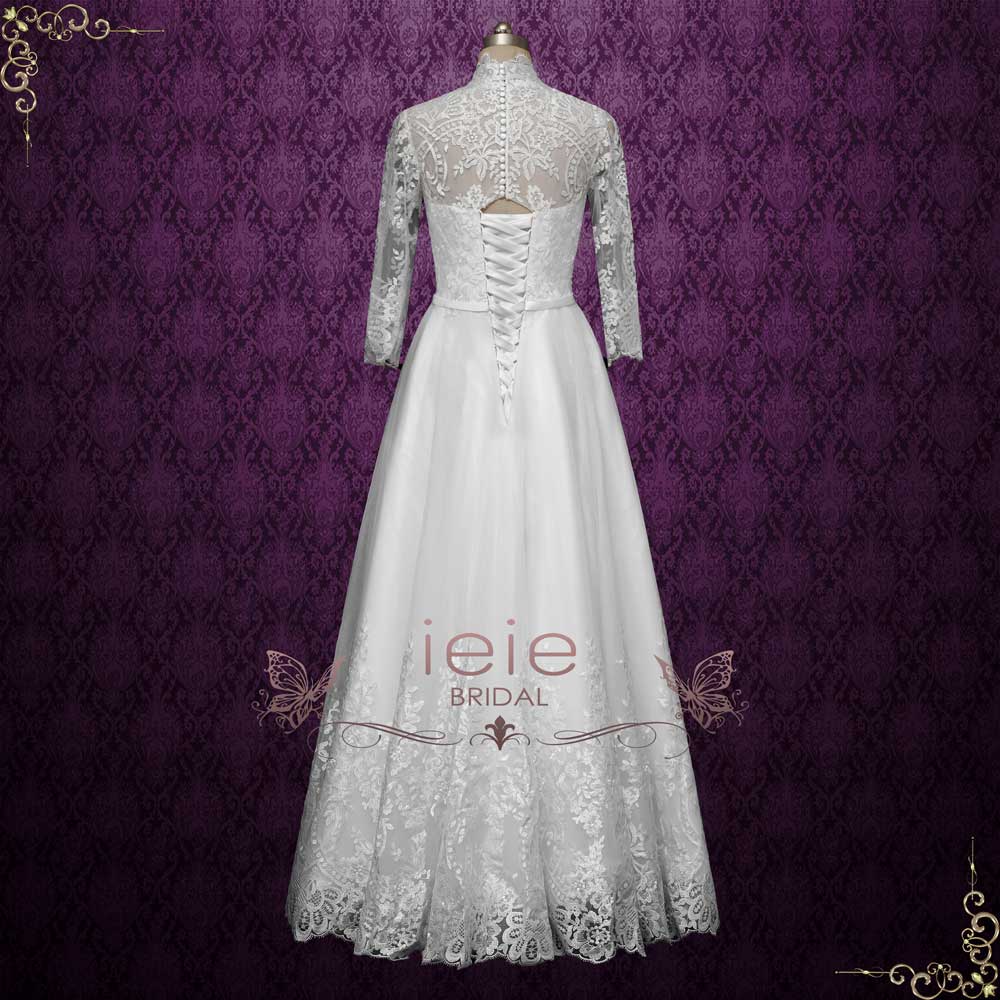 Retro Wedding Dress High Collar Lace Pleated Wedding Dress  D3887 main image 0