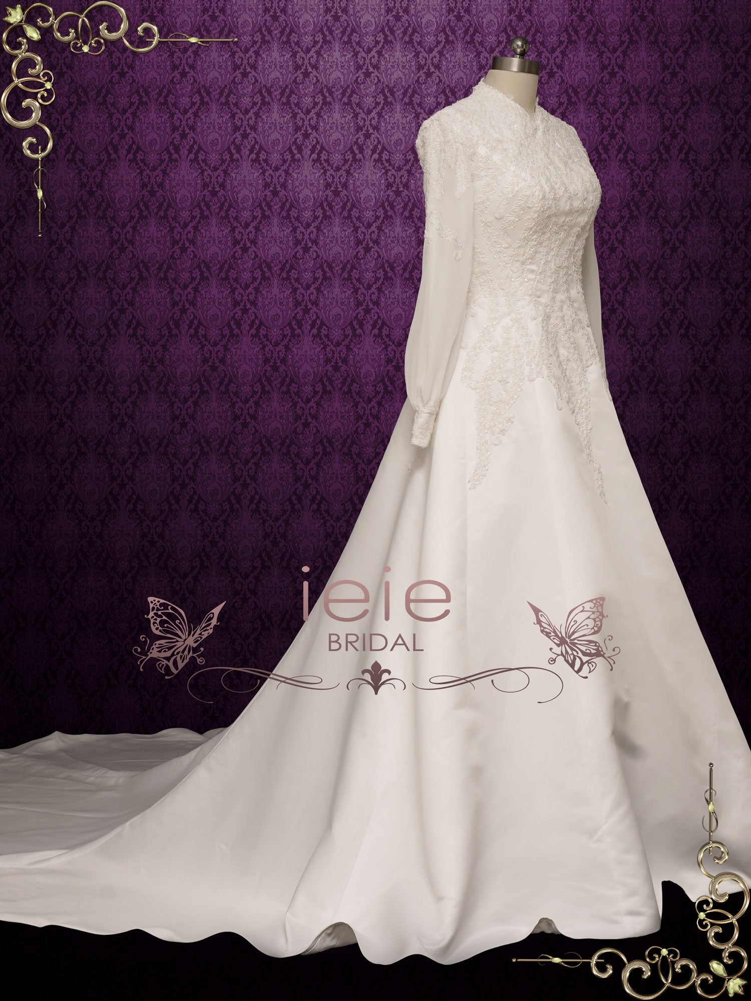 Ready to Wear Modest Vintage Lace Wedding Dress with Long Sleeves SHALINA