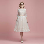 Vintage Champagne Short Lace Wedding Dress with Sleeves MAPLE
