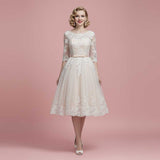 Vintage Champagne Short Lace Wedding Dress with Sleeves MAPLE