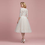 Vintage Champagne Short Lace Wedding Dress with Sleeves MAPLE