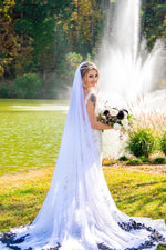 Long Soft Wedding Veil with Black Lace | VG3043