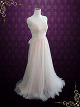 Ready to Wear Blush Boho Beach Lace Wedding Dress with Illusion Neckline SARA