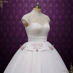 White Ball Gown Lace Wedding Dress with Cap Sleeves | NICO