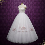 White Ball Gown Lace Wedding Dress with Cap Sleeves | NICO