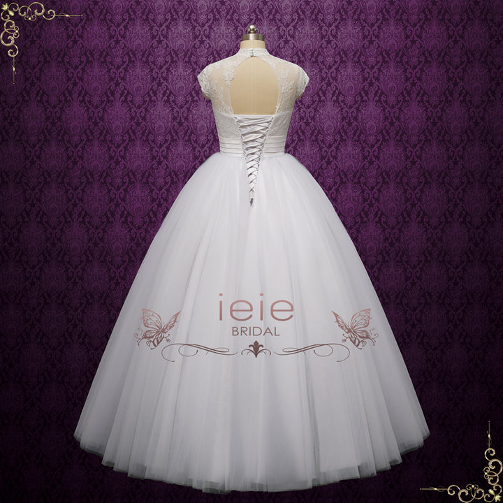 White Ball Gown Lace Wedding Dress with Cap Sleeves | NICO ieie White Ball Gown Lace Wedding Dress with Cap Sleeves | NICO ieie