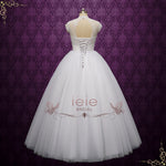 White Ball Gown Lace Wedding Dress with Cap Sleeves | NICO